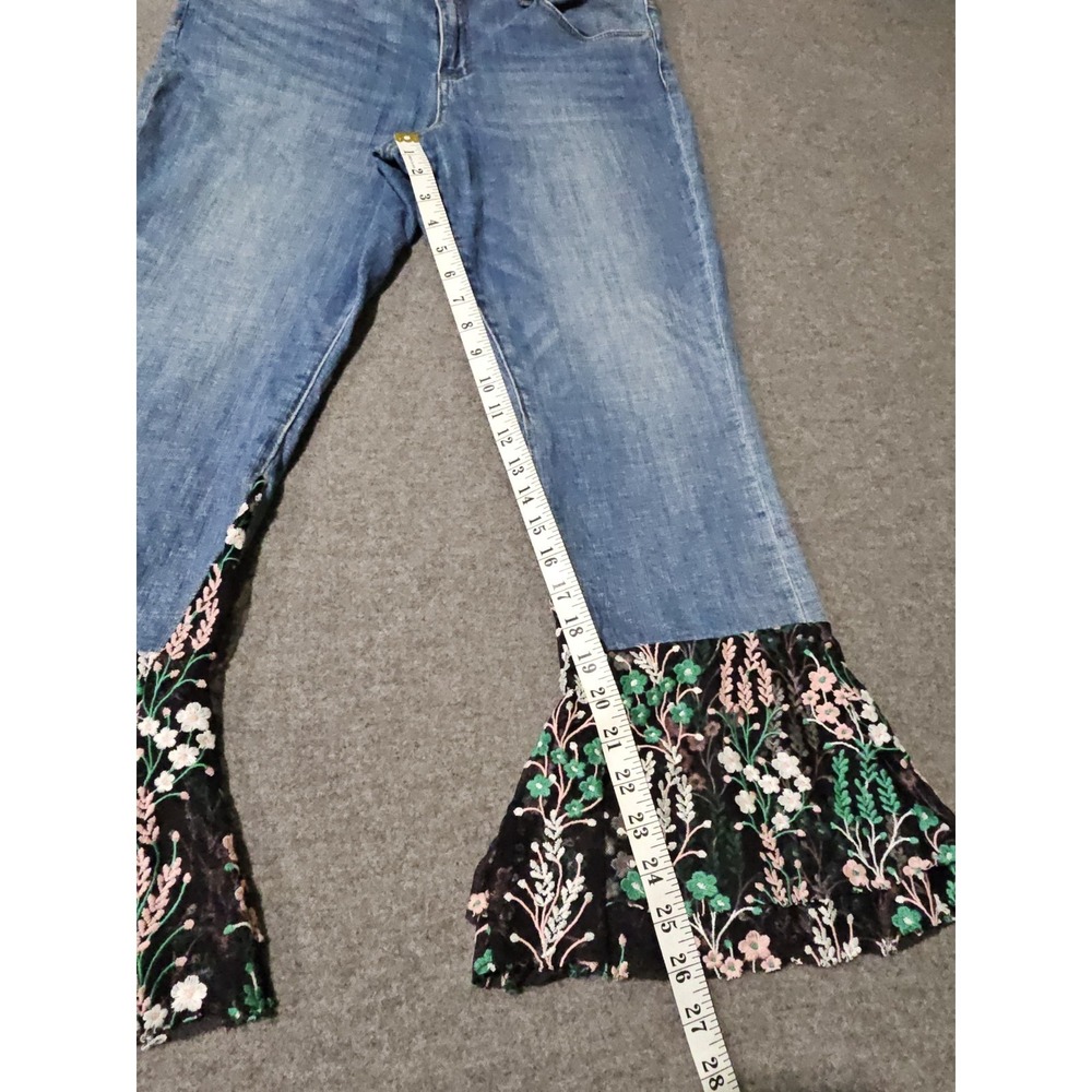 Anthropologie Pilcro Jeans Womens Sz 32  Black Floral Mesh Hem Flare Leg Boho - Picture 7 of 11